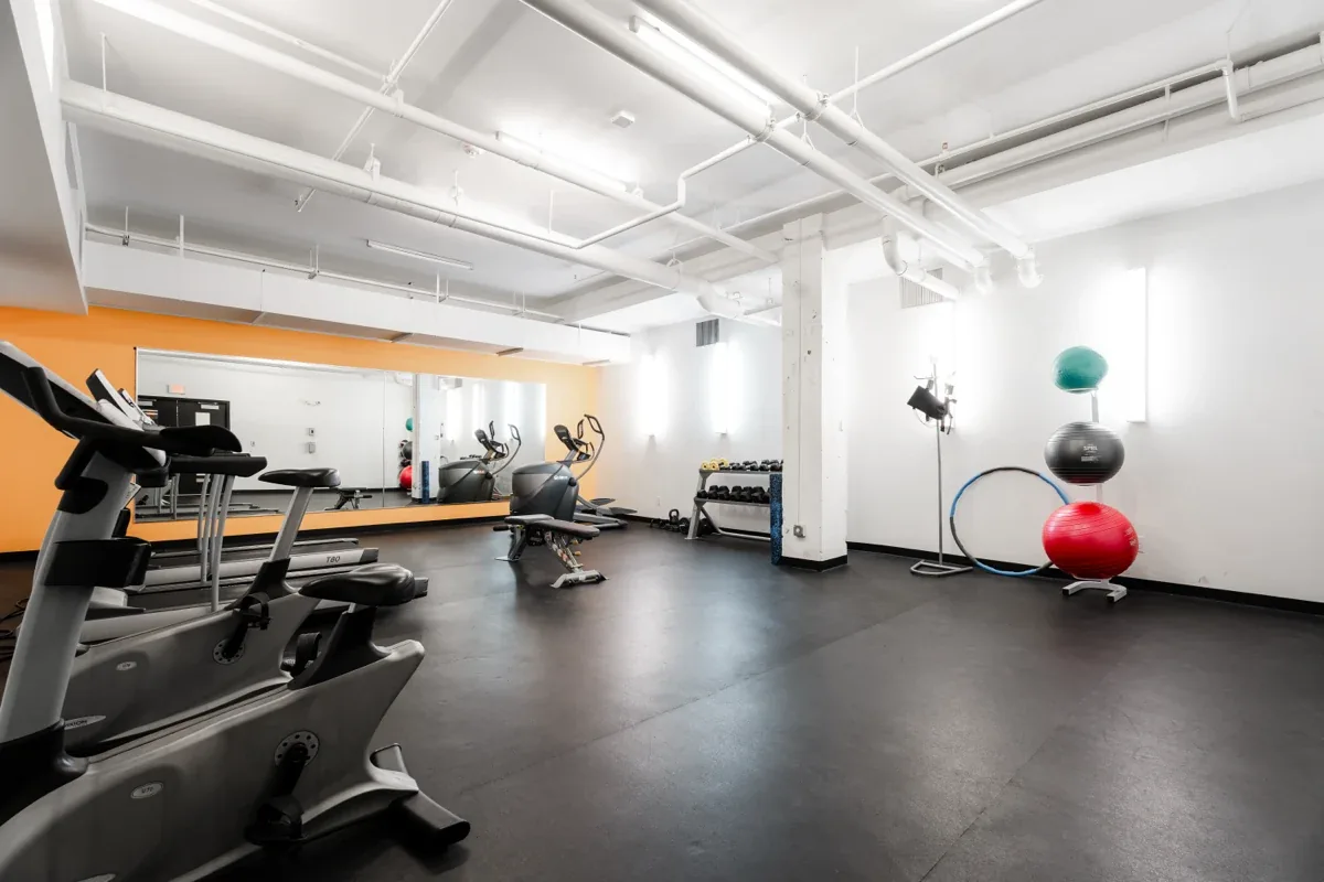 Fitness center with cardio equipment and weights